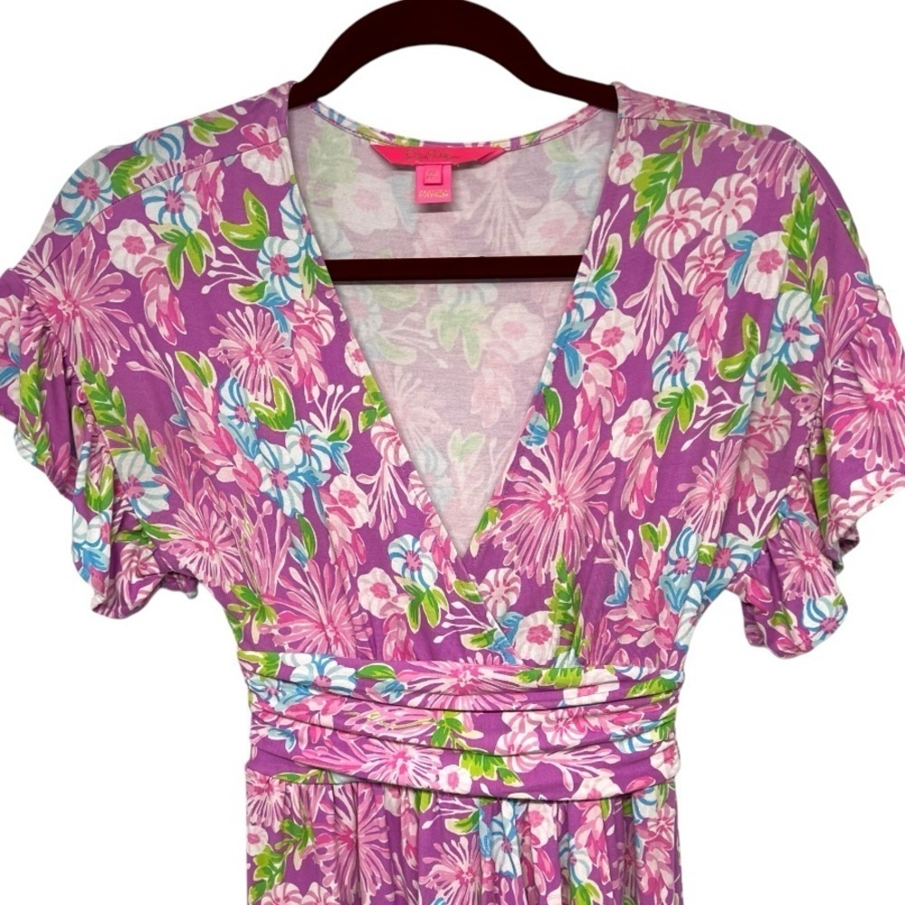 Lilly Pulitzer Anchorage Floral Faux Wrap Flutter Sleeve Midi Dress Women’s XS - Picture 7 of 13